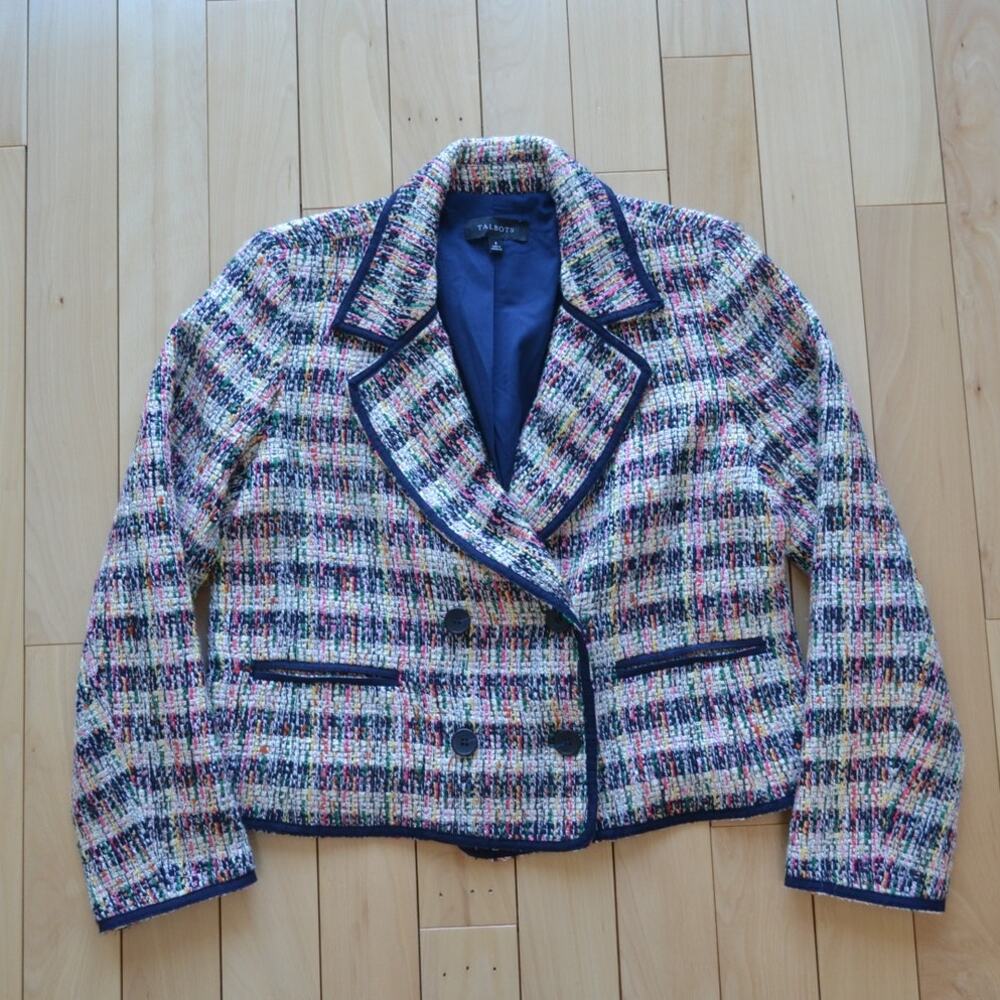 Talbots Tweed Blazer Suit Jacket Size 8 Multicolored Double Breasted